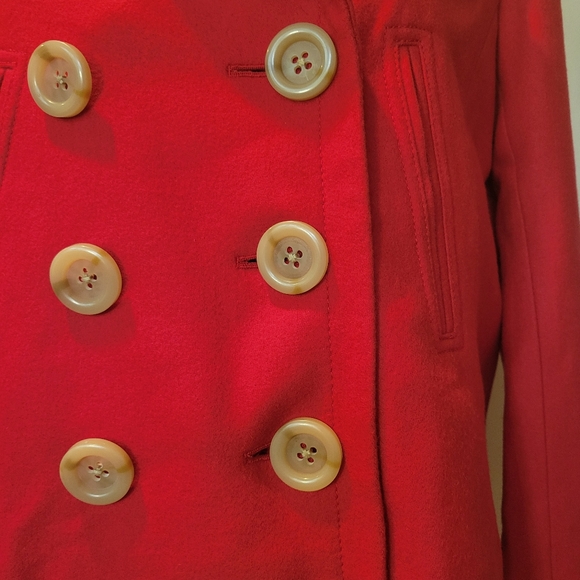 J. Crew Red Wool Blend Double Breasted Cropped Pea Coat SZ 10 - Picture 2 of 12
